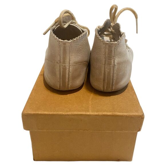 Vintage 1950s White Blucher Baby Shoes by JC Penny Co Leather Size 0 W/ Box - Picture 3 of 13